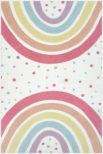 Washable Rainbow Rug For Girl Nursery, Small Rug 3X 5 Colorful Area Rugs For Kids Bedroom, Non-Slip Soft Polka Dot Carpet Kids Rugs For Classroom Playroom Tent Castle