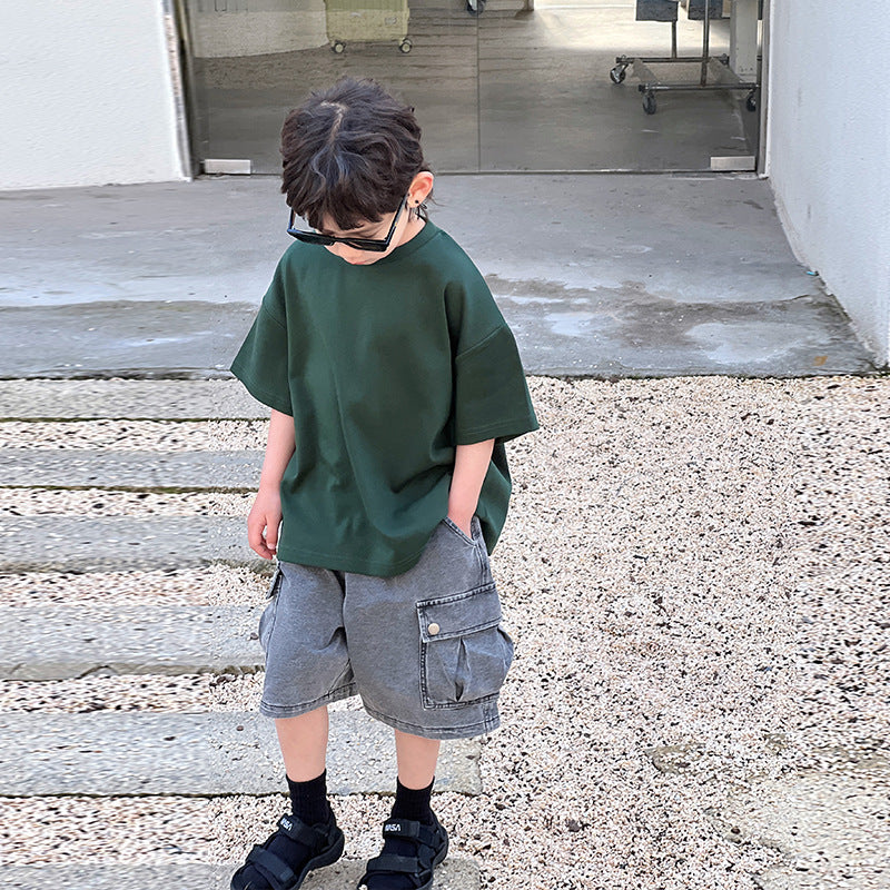 Children's Solid Color Round Neck Half Sleeve T-shirt Summer Clothes