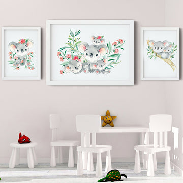 Koala Baby Flower Leaf Nursery Wall Art Canvas Painting Cartoon Nordic Posters