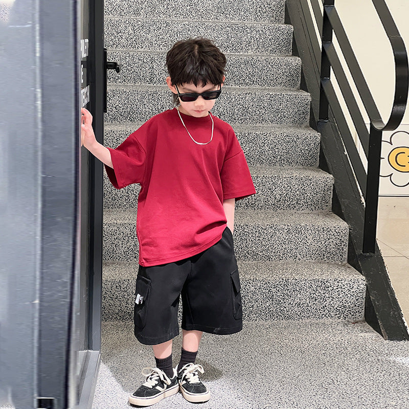 Children's Solid Color Round Neck Half Sleeve T-shirt Summer Clothes